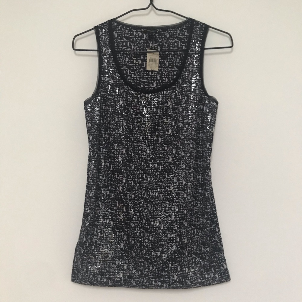 Ann Taylor Black Mesh Sequin Tank Size XS NWT